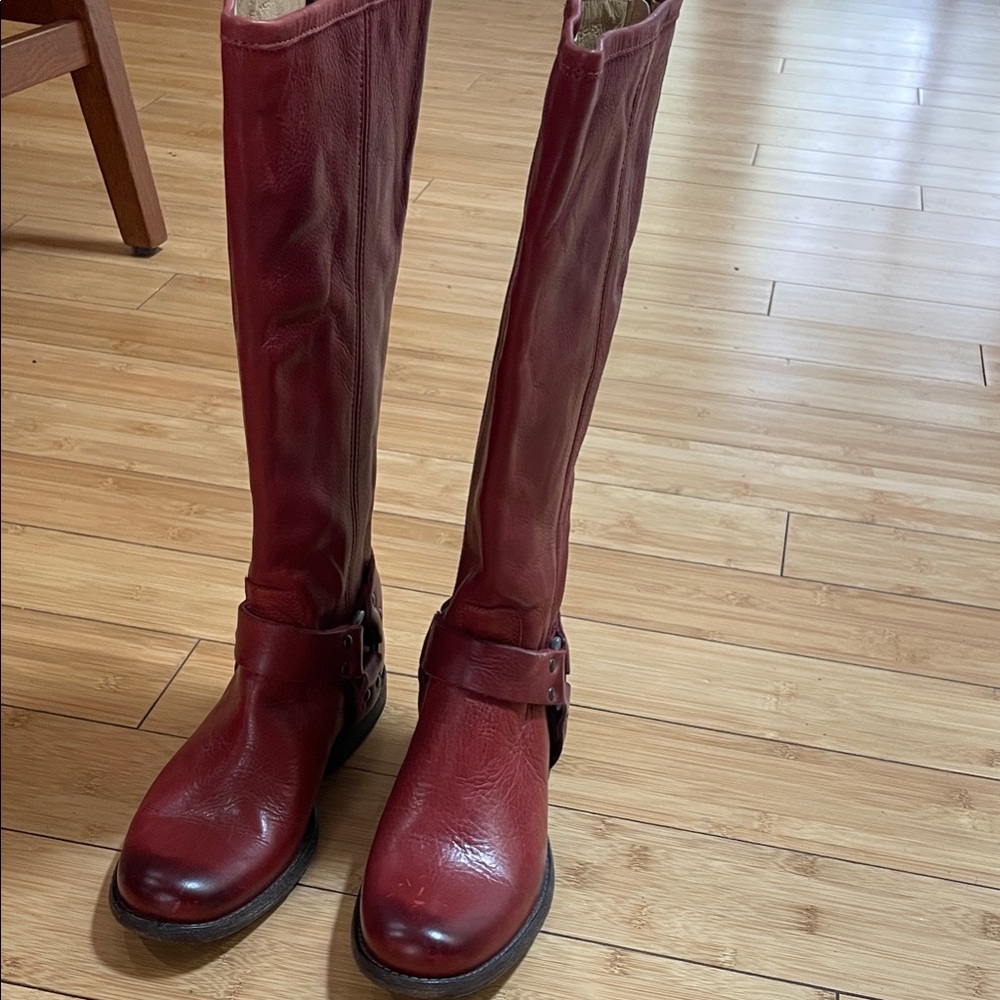 NWOT Brick Red FRYE Leather harness-style Knee-High Boots - Size 6B